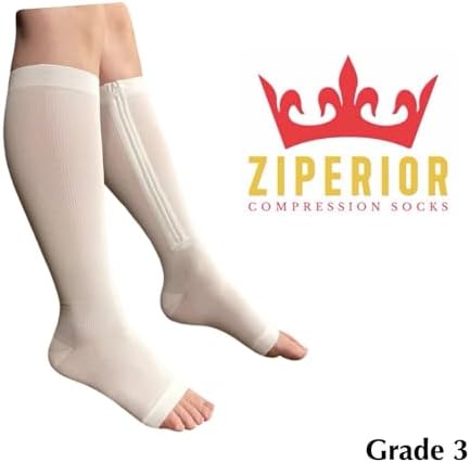 Open Toe Inside Leg Calf Zipper 30-40 mmHg Grade 3 Compression Socks
