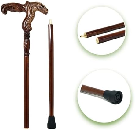 Hand Carved Wooden Walking Cane with Ergonomic Handle and Rubber Tip for Men and Women - Fashionable Unique Walking Stick for Seniors - 37 inch