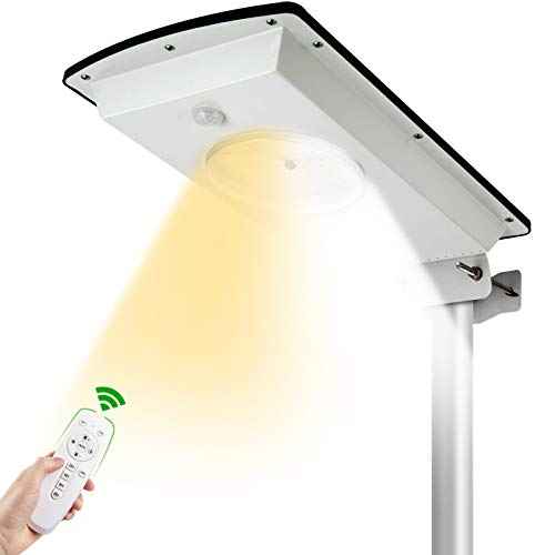 Solar Street Lights Outdoor, Cool White/Warm White Solar Street Light Dusk to Dawn/Motion Sensor, 1300LM IP65 Waterproof with Remote, Dimmable Area Security Light for Yard Path Driveway