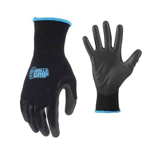 Gorilla Grip Work Gloves, Never Slip Maximum Grip All-Purpose, Gloves for Men, Superior in Wet, Dry, Oily Conditions, Polymer Palm, Large Size, 10 Pairs, Black/Blue | 25162-60
