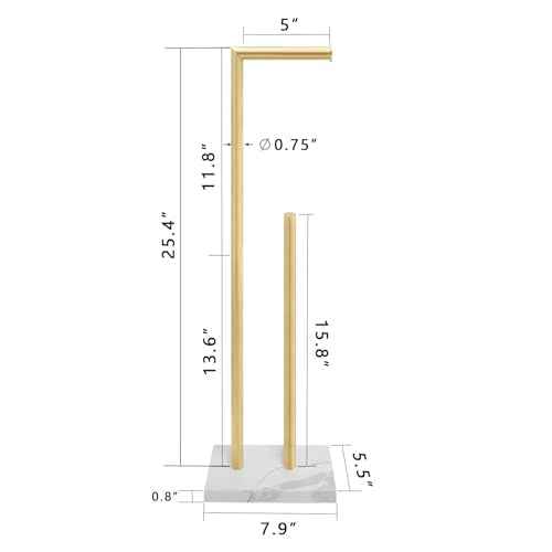 Toilet Paper Holder Stand Brushed Gold with Reserve, Marble Base Design, Free Standing Bathroom Tissue Roll Holder Freestanding, SUS304 Stainless Steel