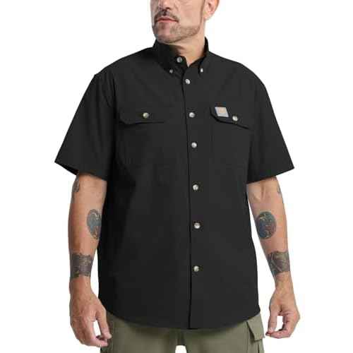 Mens Regular Fit Work Utility Shirt Midweight with Two Chest Pockets Wrinkle-Resistant Industrial Work Wear
