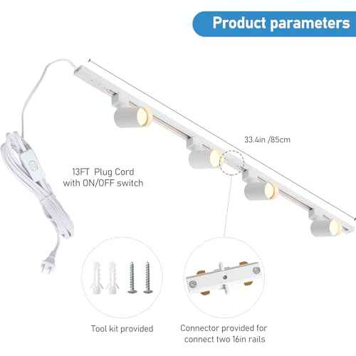 Plug in Track Lighting with Power Cord, 4-Light GU10 Track Lighting Kit with Track Rail, Modern Kitchen LED Track Lighting Fixtures Ceiling Wall Spot Light, 13FT Plug Cord, White (No Bulbs)