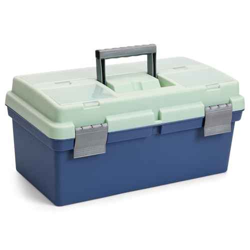 15-inch Tool Box with Removable Tray, Small Parts Box On The Lid is Removable, Tray Can be Removed and Combined at Will (Blue)