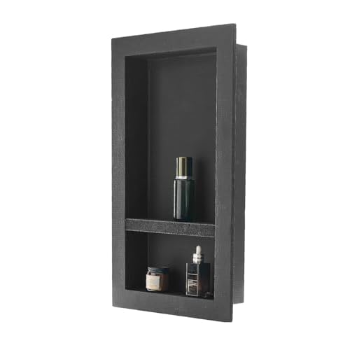 VEVOR Shower Niche, 16 x 28 x 4 inch Recessed Wall Niche with Movable Divider Shelf, Modern Soap & Shampoo Storage Organizer, Square Corners, Sealed Waterproof Design, Black for Bathroom Shower