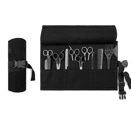 Under NY Sky Salon Scissors Roll Up Holder ? Professional Canvas Pouch Case for Hair Stylists, Barbers & Hairdressers ? Portable Storage Organizer for Hair Cutting Shears & Salon Tools - Black