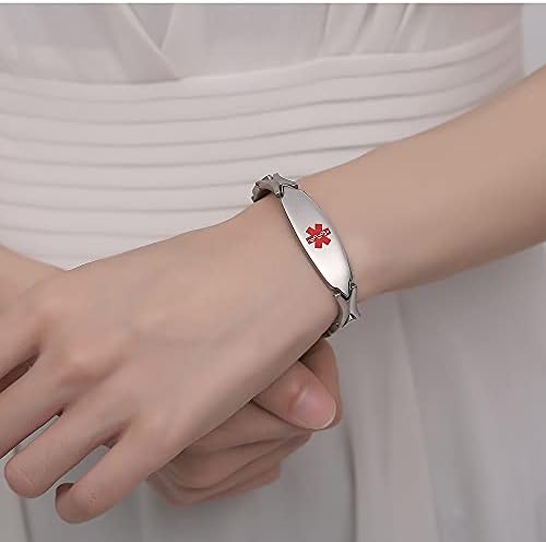 LinnaLove 7 1/2 inch Medical Alert Bracelets for women Stainless Steel Fashion Medical Bracelets Personalized Engraving