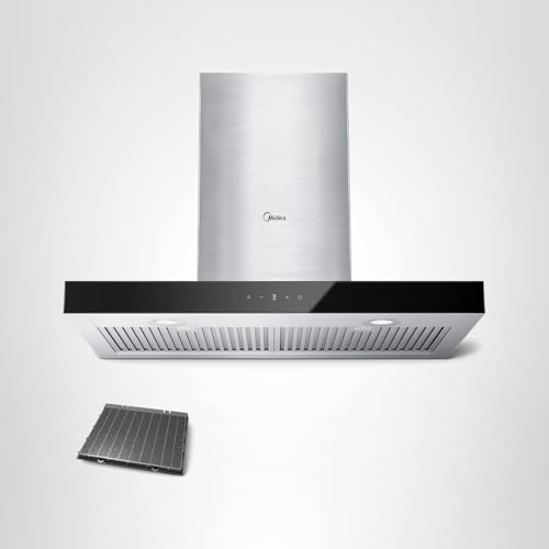 Midea MVT30W9AST Range 30 Inch 450CFM Vent T Shape Stove Hood with 5-Layer Aluminum Permanent Filters Kitchen Exhaust Fan, Ductless Convertible, 3 Speed, Stainless Steel
