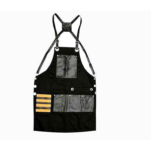TBP Professional Barber Apron with 8 Waterproof Leather Pockets, Heavy Duty Premium Quality, Ideal for Hair Stylist, Kitchen, Chef BBQ Grill Apron