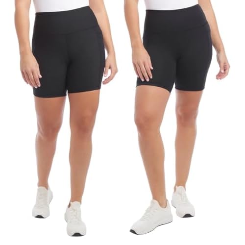Danskin Women's High Rise Bike Shorts - Workout Shorts - Volleyball Shorts - Yoga and Dance, 2-Pack