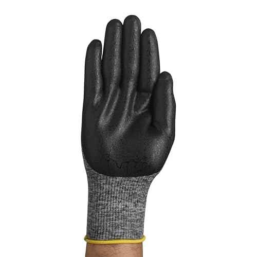 Ansell HyFlex 11-801 Nylon Glove, Black Foam Nitrile Coating, Knit Wrist Cuff, Medium, Size 8 (Pack of 12)