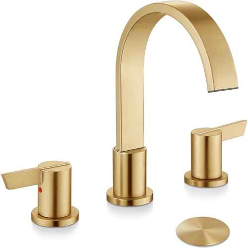 Midanya 8 inch Widespread Bathroom Sink Faucet,Waterfall 3 Holes 2 Handles Bathroom Faucet Modern 8" Vanity Faucets with Pop Up Drain and Water Supply Lines,Gold
