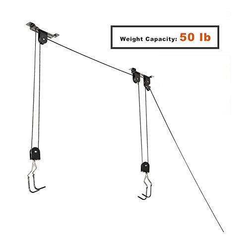 Wallmaster Ceiling Bike Mount Hanger, Bike Ceiling Lift Hoist, Bike Pulley System for Garage, Indoor Bicycle Hooks, 2 pack