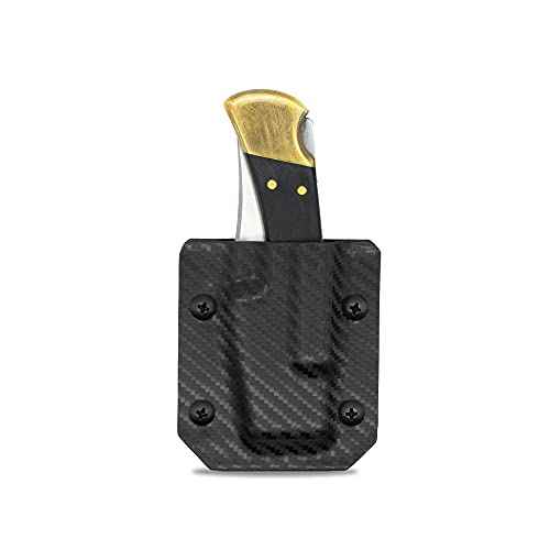 Clip & Carry Kydex Sheath for The Buck 110 & Buck 112 Pocket Knife - Made in USA - Belt Holster Case - Carbon Fiber Black