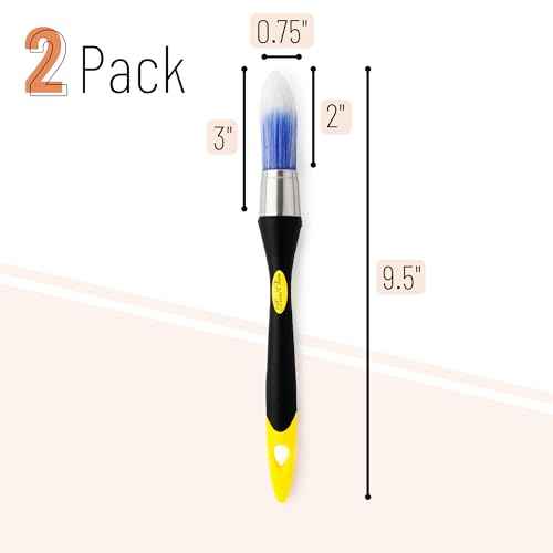 Bates- Trim Paint Brush, 0.75 Inch, 2 Pack, Ergonomic Non-Slip Handle, Synthetic Bristles, Trim Brushes for Painting, Yellow and Black