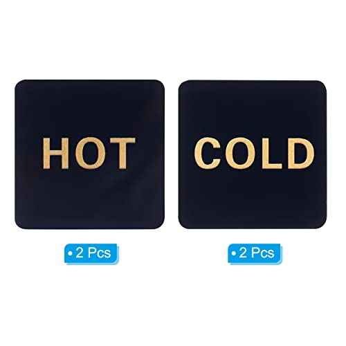 PATIKIL Self Stick Hot/Cold Water Label, 2 Pairs/4 Pack Acrylic Square Sticker Signs for Faucets Sinks, Black
