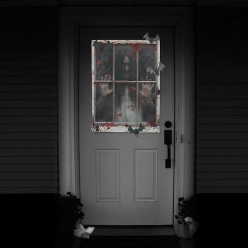 TOARTi 3D Happy Halloween Wall Decal (84x60cm) Scary Ghost Bat Stickers Horror Themed Party Decal Halloween Bloody Wall Stickers Spooky Zombie Clings for Haunted House Party Bathroom Decoration
