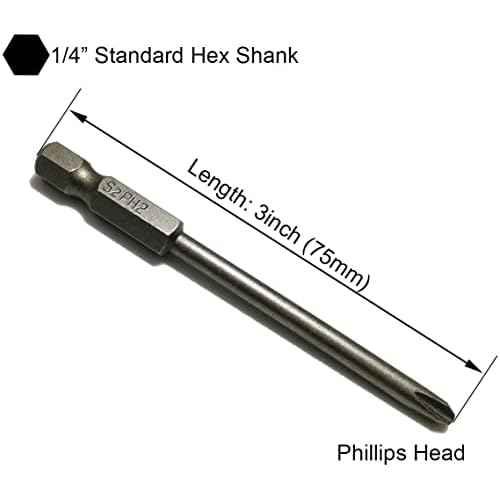 Phillips Screwdriver Bits Set 8pcs includ PH0 PH1 PH2 Screw Head 3Inch Length Cross Bit 1/4 Inch Shank Hex(8pcs Phillips Head 75mm)
