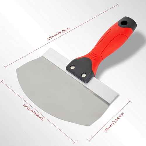 Fishark 6.5" Curved Bucket Scoop for Drywall & Plaster - Professional Rustproof Stainless Steel Scooping Tool with Contoured Blade & Soft-Grip Handle, Multipurpose Scraper for Paint, Mortar, Spackling