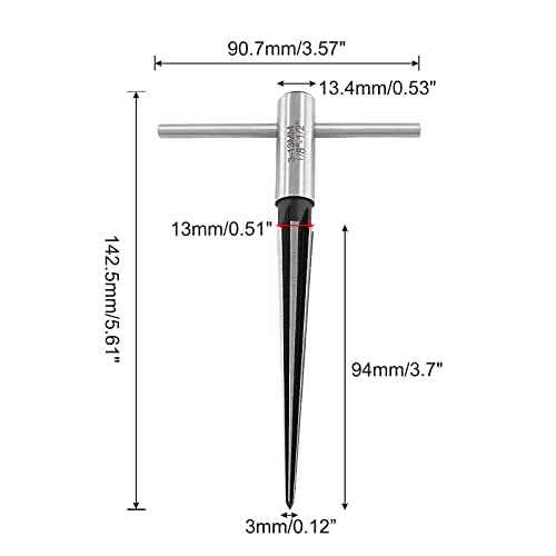 1/8"-1/2" (3-13mm) T Handle Tapered Reamer, 6 Fluted Chamfer Reaming Tool, Guitar Bridge Pin Hole Handle Tapered Reamers Woodworker Luthier Tool