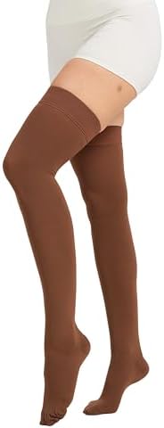 MGANG Medical 15-20 mmHg Compression Stockings for Women & Men, Pair, Thigh High Graduated Compression Socks, Closed Toe, Opaque, Support for Varicose Veins, Edema, DVT, Swelling, Flight, Brown L