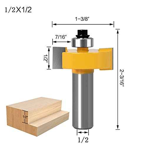WSOOX 1/2 Inch Shank Rabbet Router Bit Set, 3 Pieces Rabbeting Router Bit with 6 Bearings Set (1/8", 1/4", 5/16", 3/8", 7/16", 1/2" Bearings) (1/2 Inch)