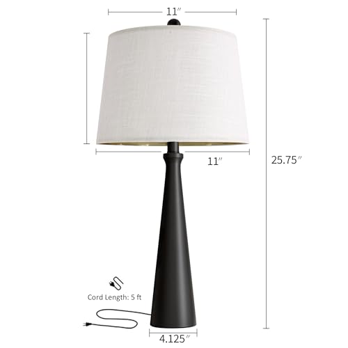 Oneach 25.75" Table Lamps for Living Room, Bedside Lamp 3-Way Dimmable Touch Control, Modern Black Nightstand Lamp with Fabric Shade, Vintage Table Lamp for Bedroom, Bulb Included