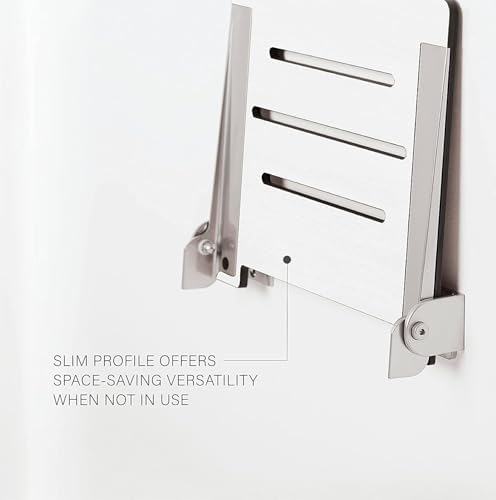 Seachrome 18 inch Silhouette Slimline Folding Wall Mount Shower Bench Seat, White Seat with Silver Frame