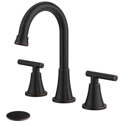 Bathroom Faucets for Sink 3 Hole, Hurran Oil Rubbed Bronze Bathroom Sink Faucet with Pop-up Drain and Supply Lines, Stainless Steel Lead-Free Widespread Faucet for Vanity RV Farmhouse