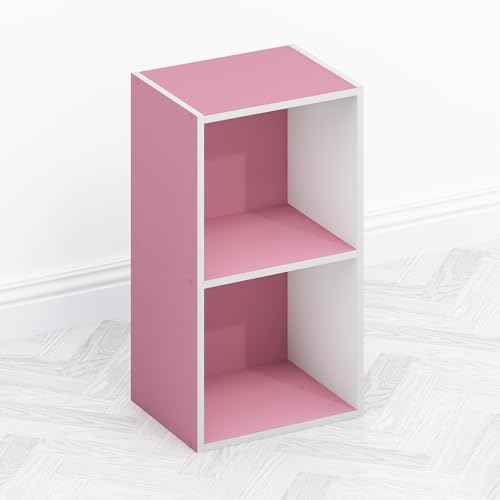 Furinno TOMI Book Shelf, 2-Tier Modern Bookshelf, Open Shelves Bookcase 9 x 12 x 21, for Living Room, Bedroom, Home Office, Pink