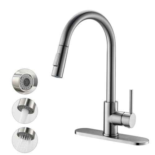 Havin Brushed Nickel Kitchen Faucet with Pull Down Sprayer, High Arc Stainless Steel Material, with cUPC Ceramic Cartridge,Fit for 1 or 3 Holes Kitchen Sink or Laundry Sink or bar Sink Faucet