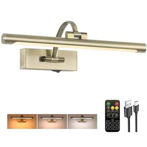 LED Picture Lights for Wall Rechargeable, Battery Operated Art Light for Paintings Wireless,15.7inch Antique Bronze Gallery Light for Artwork