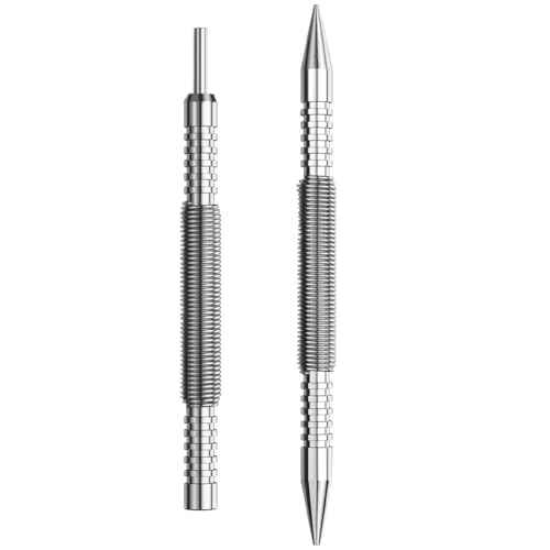 2PCS Dual Head Nail Setter and Hinge Pin Punch Set, 3/32" & 1/16" Hammerless Spring Loaded Nail Punch Tool Spring Nail Set 5000 PSI Striking Force Hinge Pin Removal Tool for Metal or Wood