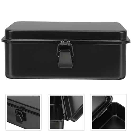 Tofficu Small Metal Toolbox with Lock Portable Iron Tool Storage Organizer for Home Garage Workshop Rust-Resistant Durable Tool Box for Screwdrivers and Small Parts