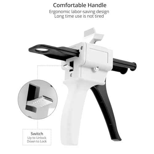 QWORK 50ml Dispensing Gun Kit, Impression Mixing Dispensing Gun, 1: 1/1: 2 AB Ratio, Static Mixer Mixing Nozzle, 4 Pack