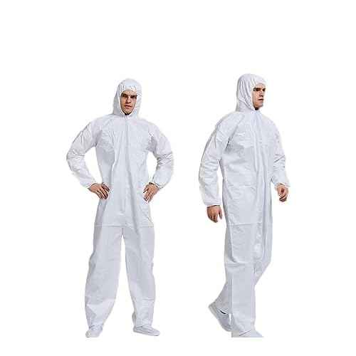Fancystyle Disposable Protective Coverall with Hood 4 Sizes Options Zip Front Elastic Wrists & Ankles White 6 Pack