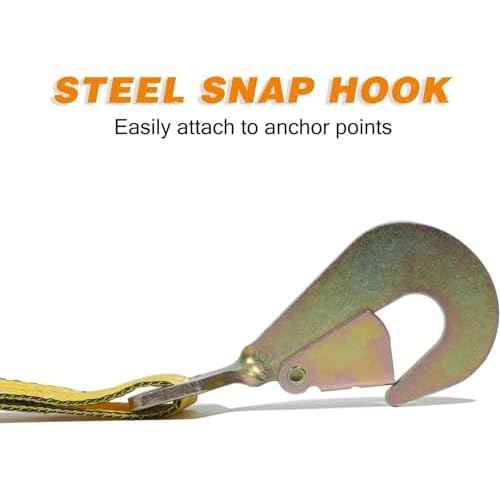 Heavy Duty 4-Pack Axle Tie Down Straps for Trailers - 2" x 114" Car Hauler Straps with Snap Hooks - 10,000 lbs Break Strength, 3300 lbs Capacity - DOT Certified Wheel Tie Downs (Yellow)