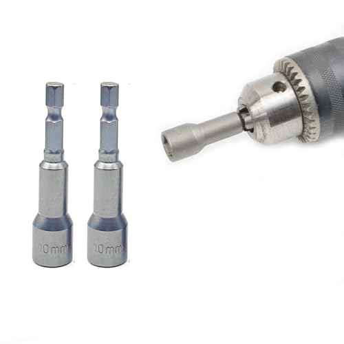 2pcs 1/4" Impact Driver Bit Set - 10mm Nut Driver, Magnetic Socket, 65mm Length, Metric
