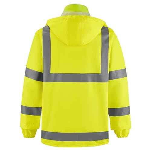 iCreek Reflective High Visibility Safety Jacket,Safety Rain Jacket with Hood,Lightweight Workwear for Outdoor Construction