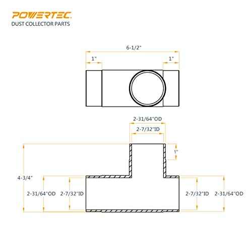 POWERTEC 70180V 2-1/2-Inch Dust Collection T-Fitting, 1 PK