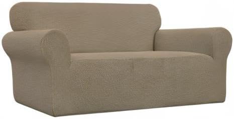 Easy-Going Stretch Oversized Loveseat Slipcover 1-Piece Sofa Cover Furniture Protector Couch Soft with Elastic Bottom for Kids Polyester Spandex Jacquard Fabric Small Checks Tan