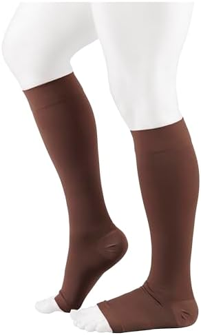 NuVein Medical Compression Stockings, 20-30 mmHg Support for Women & Men, Knee Length, Open Toe, Brown, 2X-Large
