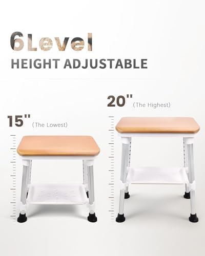 Sangohe Shower Chair for Inside Shower, Shower Chair with Wood Seat Board and Back, Height Adjustable Shower Stool for Elderly and Disabled, 400 lbs Heavy Duty Shower Seat for Seniors, 796D-B
