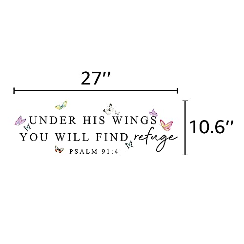 Inspirational Quotes Vinyl Wall Decal Stickers Under his Wings You Will find Refuge - Psalm 91:4, for Bedroom, Living Room, Motivational Uplifting Quotes Vinyl Decal (27''¡¿10.6'')