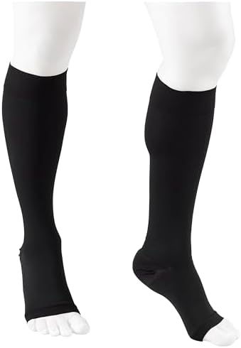 NuVein Medical Compression Stockings, 30-40 mmHg Support, Women & Men Knee Length, Open Toe, Black, 2X-Large