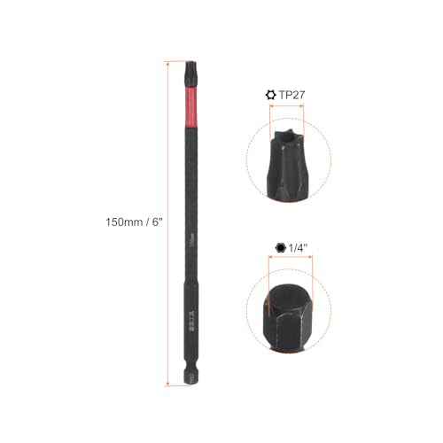 HARFINGTON 2pcs Impact Tough Torx Drill Bit T27 6" Length 1/4" Hex Shank S2 Steel Magnetic Insert Star 6 Point Head Screwdriver Bits
