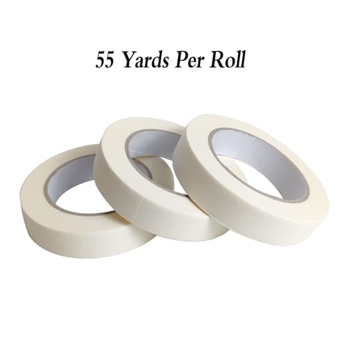 Lazybug studio Masking Tape 0.75 Inch, 3 Pack White Masking Tape, 3/4 Inch x 55 Yards x 3 Rolls,165 Yards in Total
