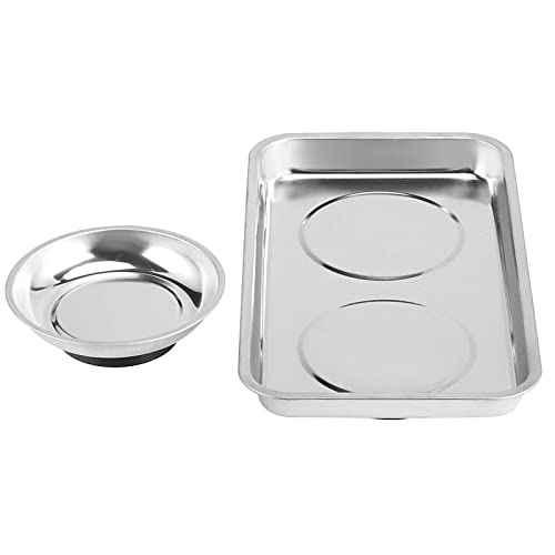 JOIKIT 8 Pieces Magnetic Parts Tray Set, Stainless Steel Magnetic Tool Tray Holder, 4.2 Inches Round Bolt Trays and 9.5 x 5.5 Inches Square Mechanic Trays for Screws, Bolts, Nuts