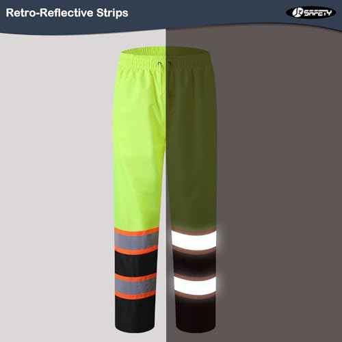 JKSafety Hi-Vis Rain Pants for Men Women Waterproof 3M Scotchlite Reflective Safety Trousers Water-Resistance HV Gears for Farming Fishing Sports Works Inner Mesh Lining (114-YBlk XL)