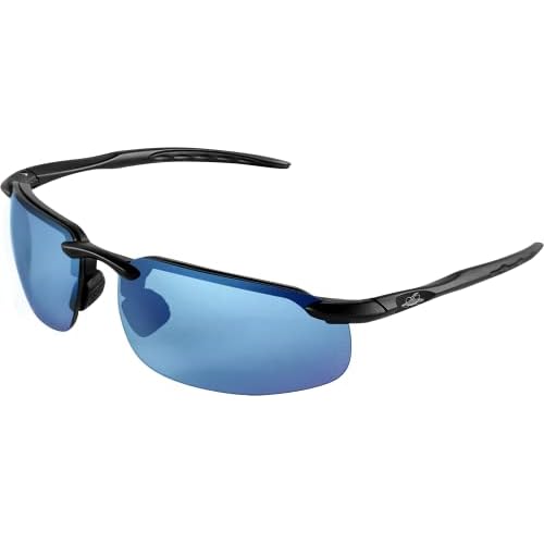 Bullhead Safety Eyewear Swordfish Glasses - Lightweight, Impact/Scratch Resistant, Polarized Sunglasses for Hunting/Shooting, Outdoor Sports, Construction, Blue Mirror/Matte Black